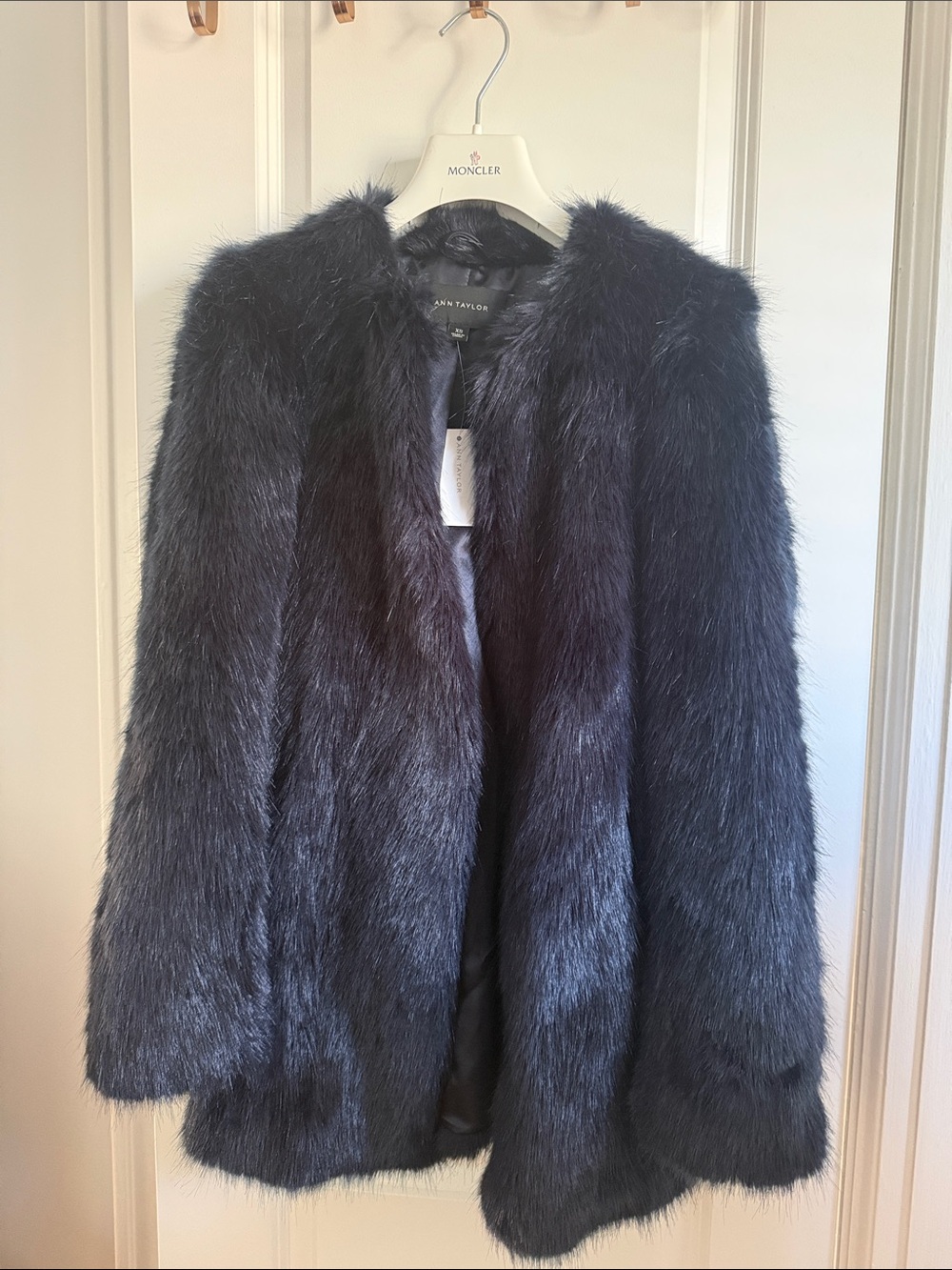 Ann Taylor Deep Navy Faux Fur Coat